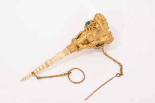 A Victorian turned bone, gilt brass and paste-set Tussie Mussie