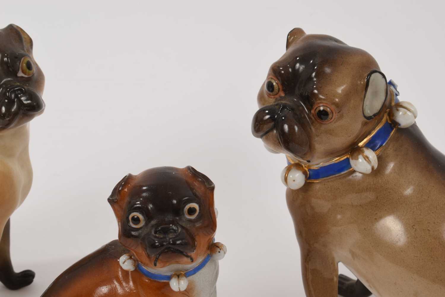 Meissen pug and two similar pugs - Image 2 of 8