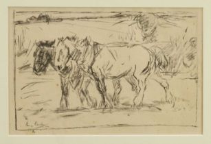 Harry Becker (1865-1928) lithograph - Pair of Horses, 16cm x 24cm, in glazed frame