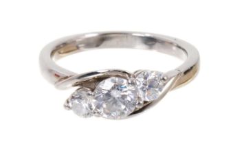 Diamond three stone ring with three brilliant cut diamonds estimated to weigh approximately 1.25cts,