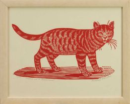 *Richard Bawden (b.1936), signed limited edition linocut - 'Sasha on a Skateboard' 27/85, 27cm x 34.