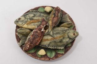 Antique Palissy ware majolica pottery fish plate - unidentified mark
