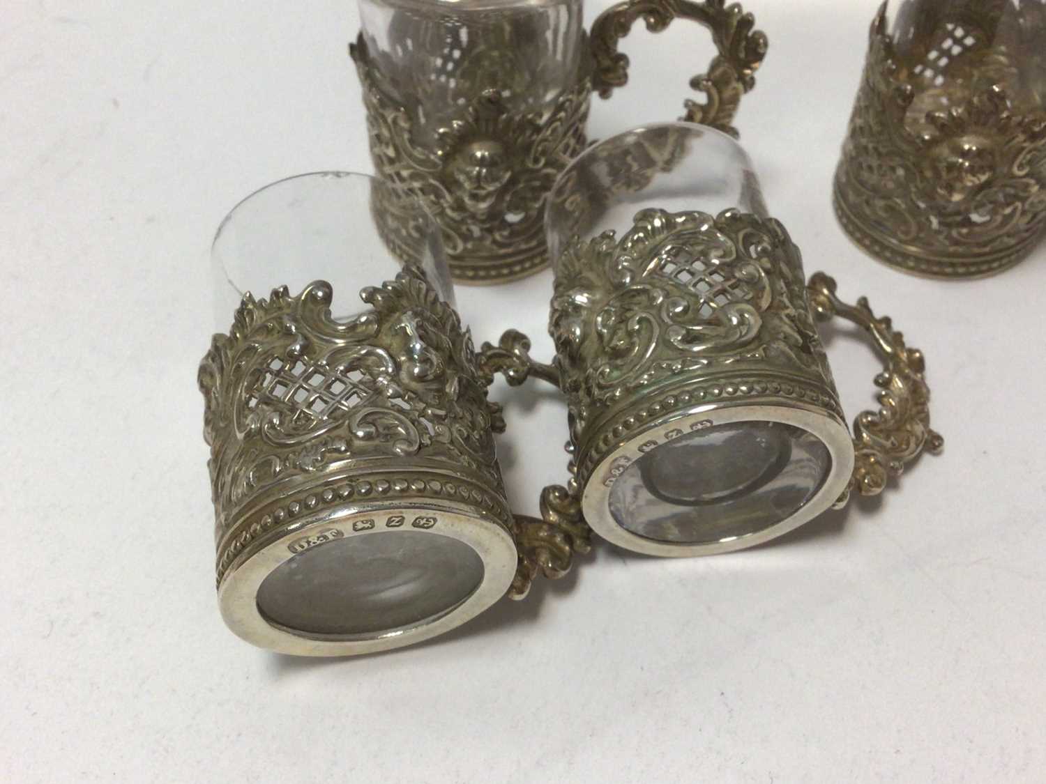 Selection of miscellaneous silver, including cream jug, wine taster, caddy, set of six glass holders - Image 3 of 5