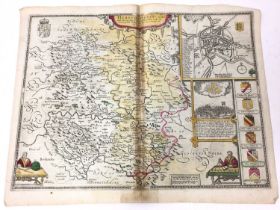 John Speed - 17th century Map of Herefordshire, with some hand colouring