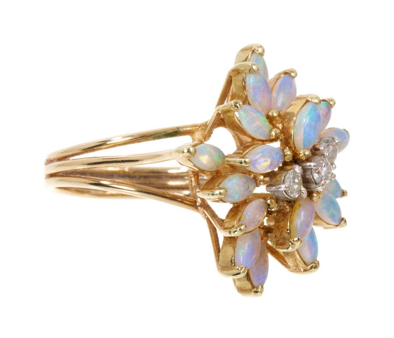 Opal and diamond cluster cocktail ring in 14ct gold setting - Image 3 of 4