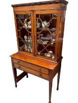Edwardian limed mahogany and satinwood crossbanded display cabinet
