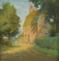 Amy Watt (1900-1956) pastel - Muniment House, Dedham, signed, titled to label verso, 24 x 25cm, glaz