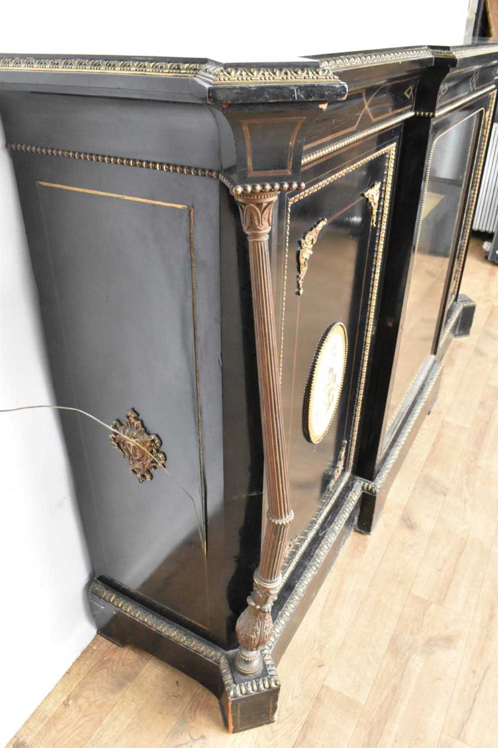Victorian ebonised and gilt metal mounted breakfront credenza - Image 7 of 8