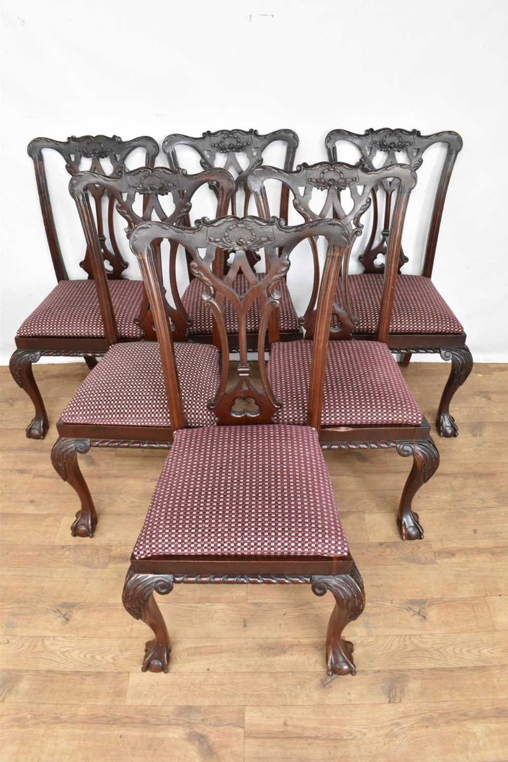 Set of six Chippendale revival mahogany dining chairs
