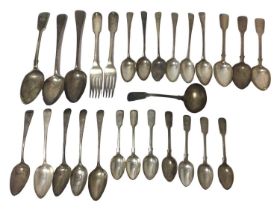 Mixed selection of Georgian and later silver Old English and Fiddle pattern flatware