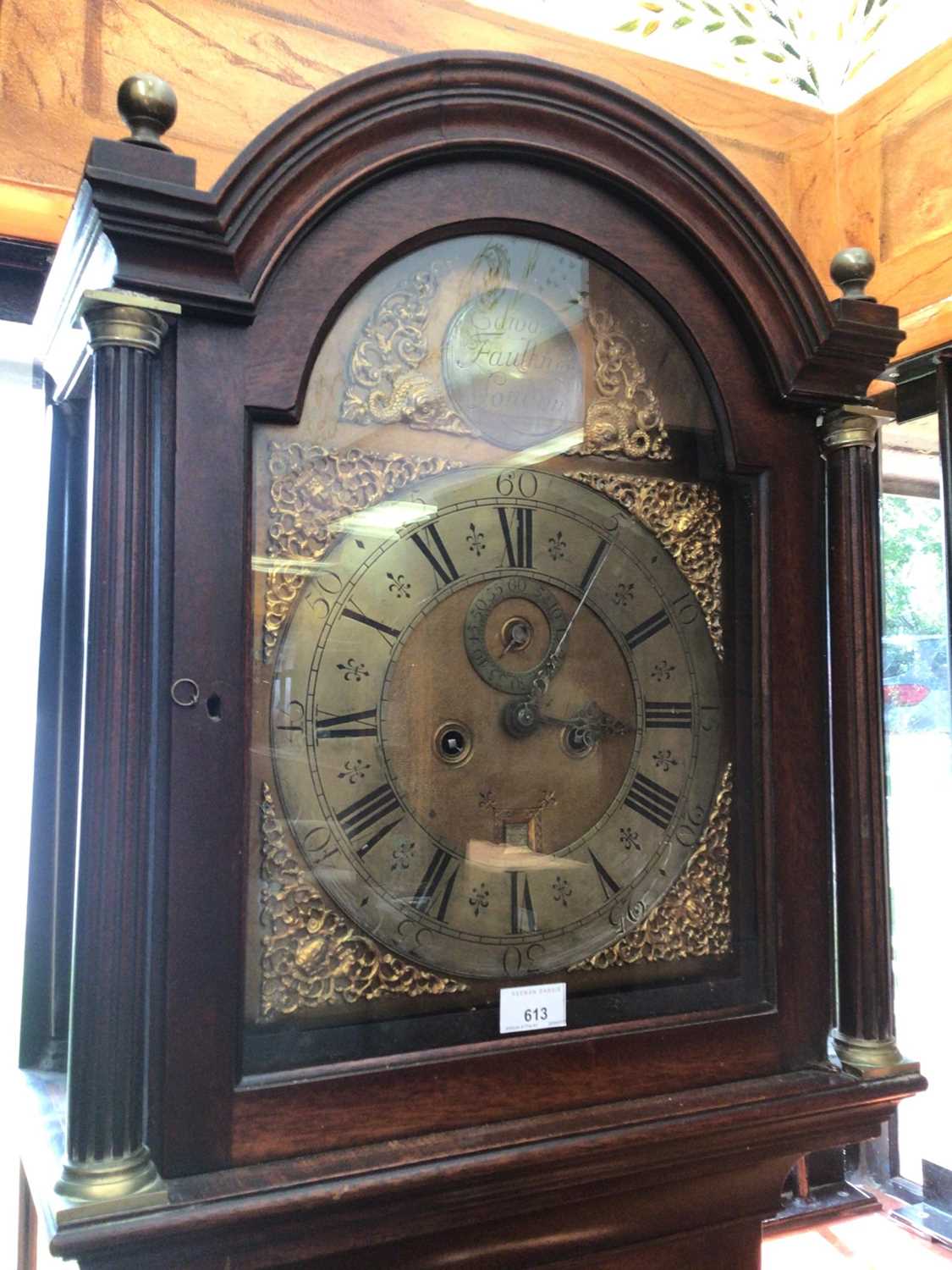 George II 8 day mahogany longcase clock with brass arch dial, maker Edward Faulkner, London, togethe - Image 2 of 7