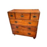 Victorian mahogany and brass bound secretaire campaign chest, in two parts