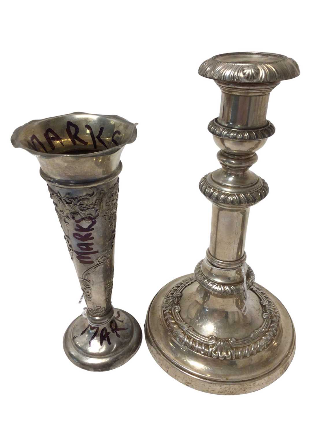 Pair of Sheffield plate telescopic candlesticks and other items. - Image 3 of 4