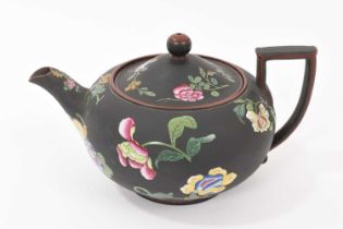 Wedgwood basalt teapot and cover with enamelled decoration