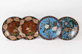 Two pairs of Japanese cloisonné wall chargers