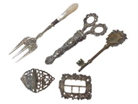 Group of miscellaneous Victorian and later silver including a silver gilt presentation key