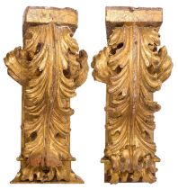 Striking pair of 18th / 19th century carved gilt wood wall brackets