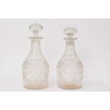 Pair of hobnail cut decanters and stoppers