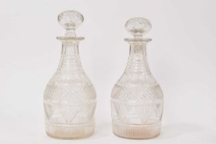 Pair of hobnail cut decanters and stoppers