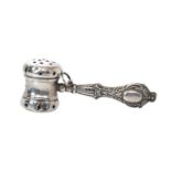 Edwardian silver novelty child's rattle modelled as an auctioneer's gavel