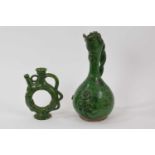 Two green glazed antique Canakkale pottery ewers, Turkey