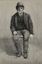 Effie Alexander, Edwardian monochrome watercolour - portrait of a seated man, a watercolour sketch v