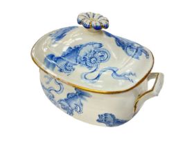 Wedgwood bone china rectangular sucrier and cover, printed in blue in Chinese style