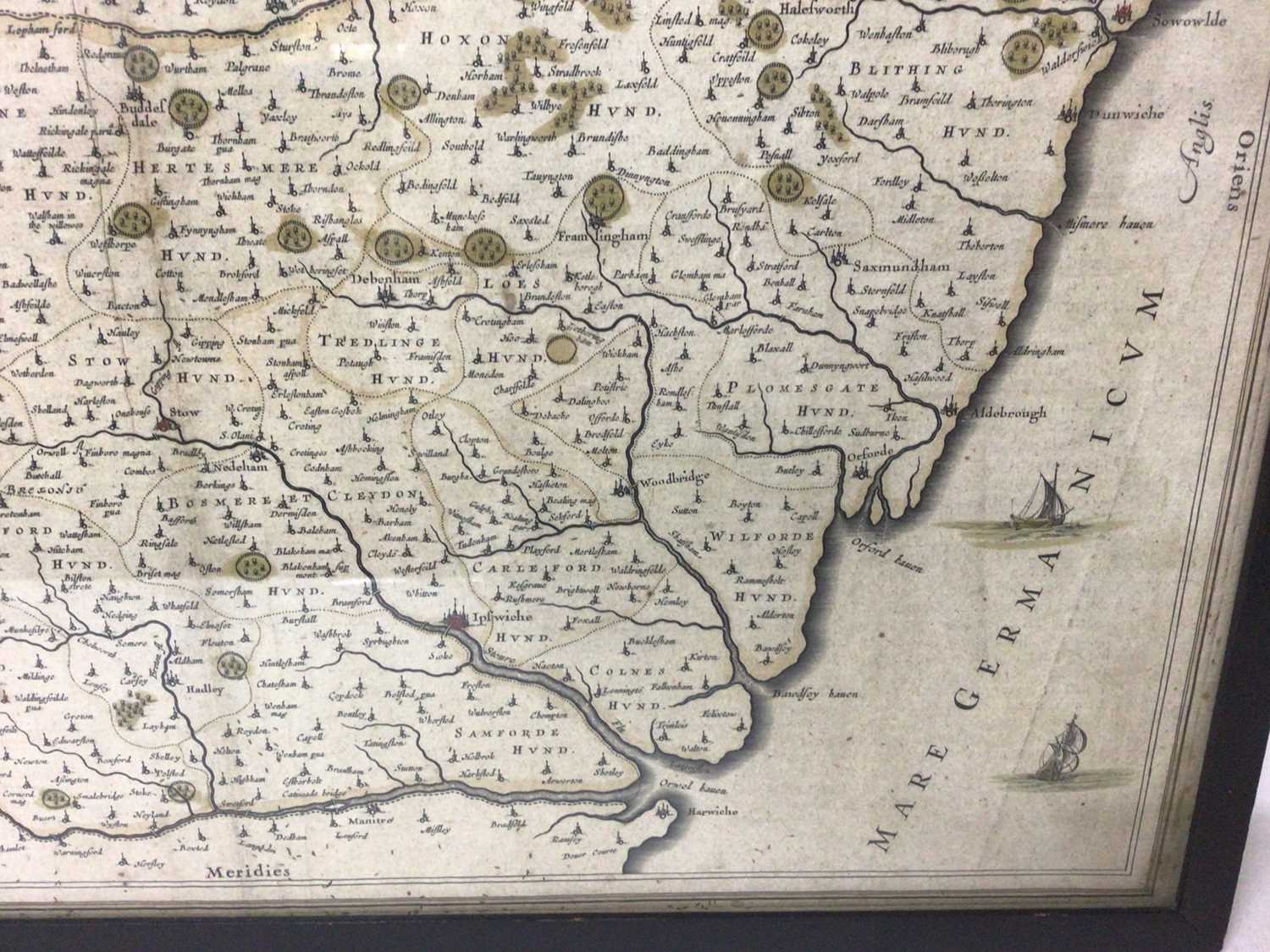 Johannes Blaeu: 17th century hand tinted engraved map of Suffolk - Image 5 of 6