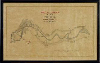 Rare map of local interest showing Port of Ipswich, plan of the Wet Dock and part of the River Orwel