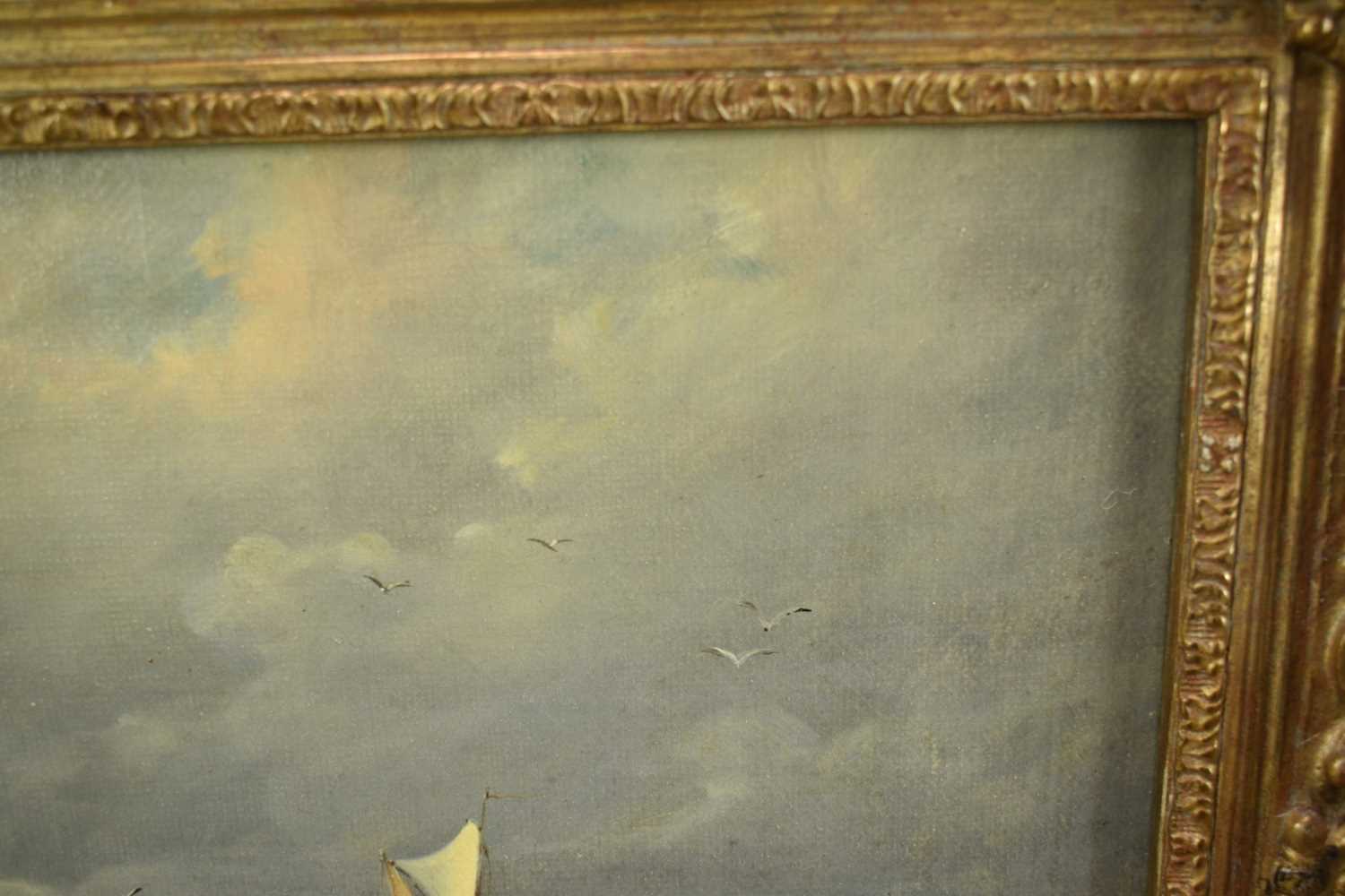 John Moore of Ipswich (1820-1902) oil on canvas - Fishing boats in a Swell, signed, in gilt frame - Image 7 of 11