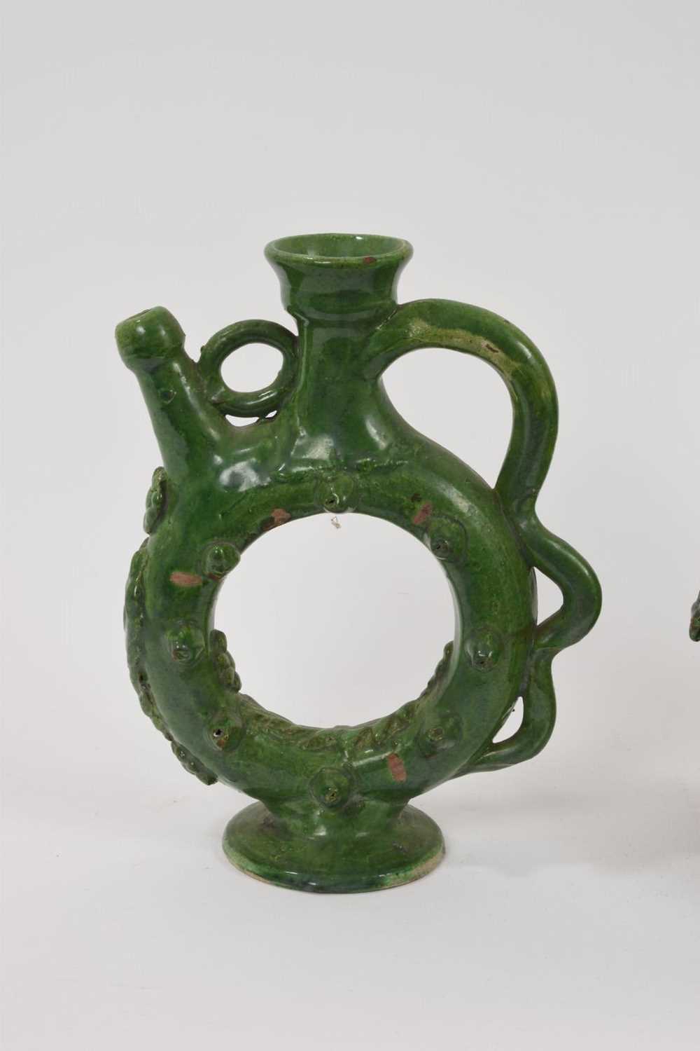 Two green glazed antique Canakkale pottery ewers, Turkey - Image 2 of 7