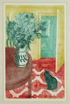 *Richard Bawden (b.1936) etching, signed Artist's Proof - Jug and Cat, 57cm x 36cm, in glazed frame