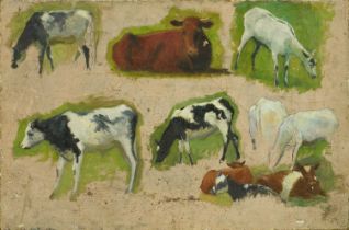 Manner of Sir Alfred Munnings (1878-1959) two oils on canvas, cattle and horse sketches, 30.5cm x 45