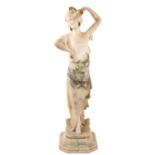 Large late 19th/early 20th century carved alabaster sculpture of a female dancer