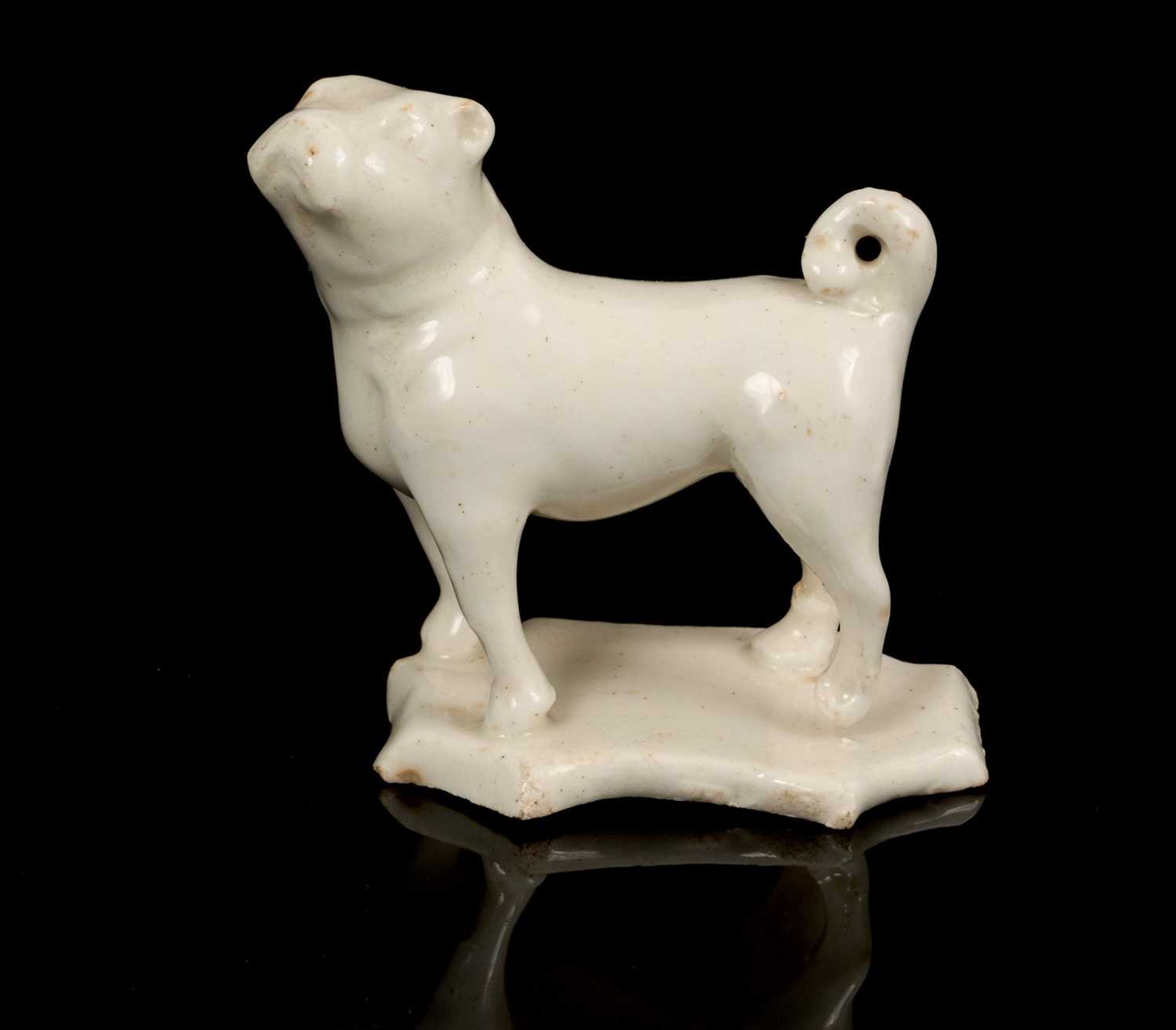 18th century white glazed model of a pug