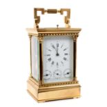 20th Century French carriage clock by L’Epee, the white enamelled dial with Roman and Arabic numeral