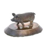 Edwardian silver model of a pig on oval base, maker Sampson Mordan & Co Ltd (Chester 1909)