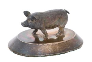 Edwardian silver model of a pig on oval base, maker Sampson Mordan & Co Ltd (Chester 1909)