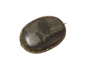 19th century landscape agate brooch