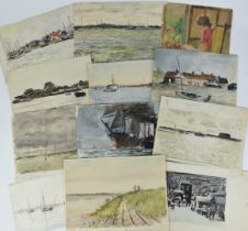 Fid Harnack (1897-1983) collection of twelve sketchbook works in watercolour and pencil, mostly coas