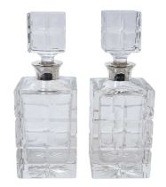 Pair of good quality Mappin & Webb silver mounted cut glass cube decanters and stoppers