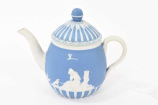 Wedgwood blue jasper dip solitaire teapot and cover, applied with ‘Lady Templeton’s Domestic Employm