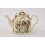 18th century creamware teapot by William Greatbatch - The prodigal son taking leave