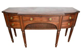 George III mahogany and ebony line inlaid breakfront sideboard