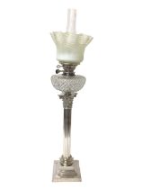 Edwardian silver plated Corinthian column oil lamp