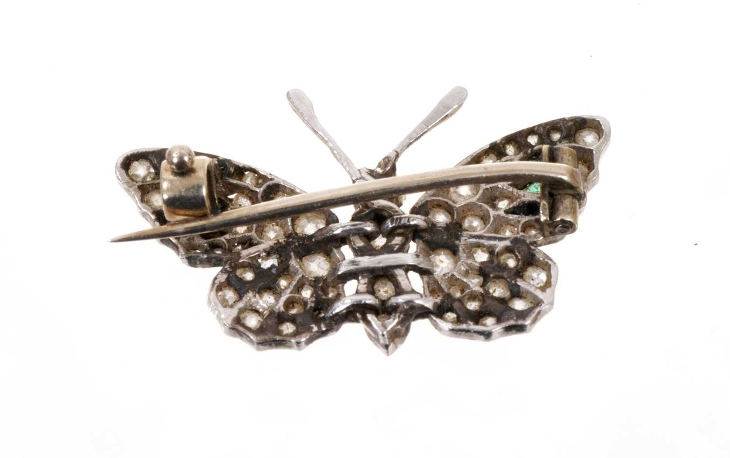 Edwardian diamond emerald and black onyx butterfly brooch - Image 2 of 3