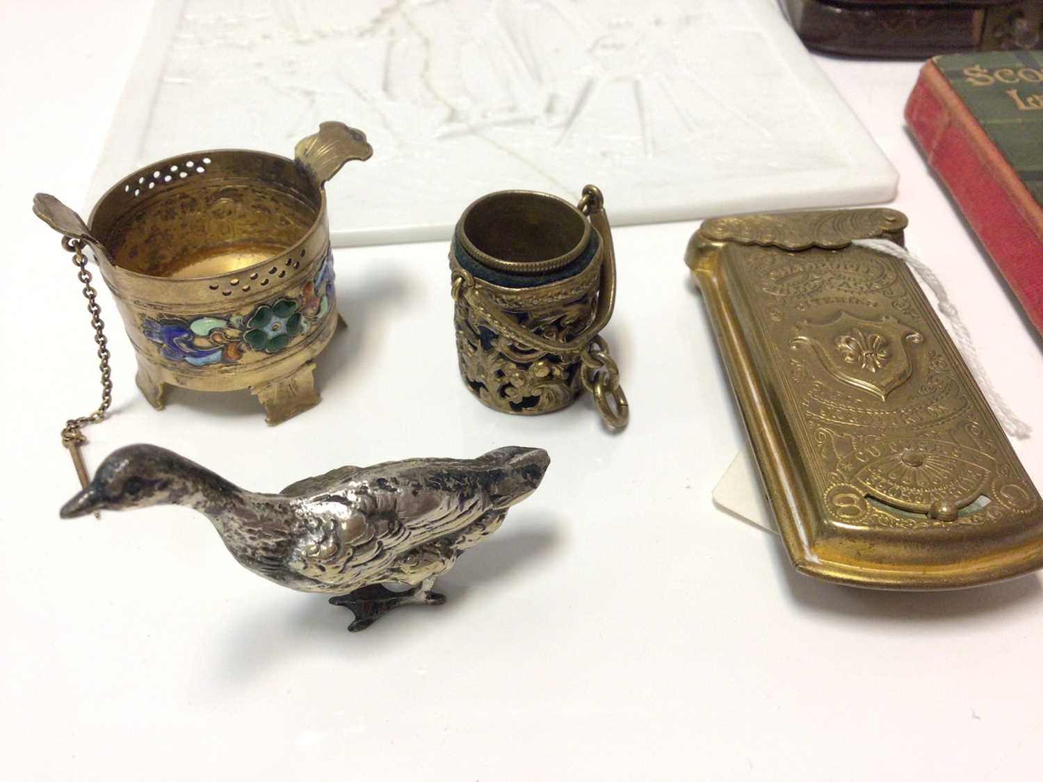 Two 19th century Lornettes, silver model goose , Eastern cosmetic box and works of art - Image 4 of 7