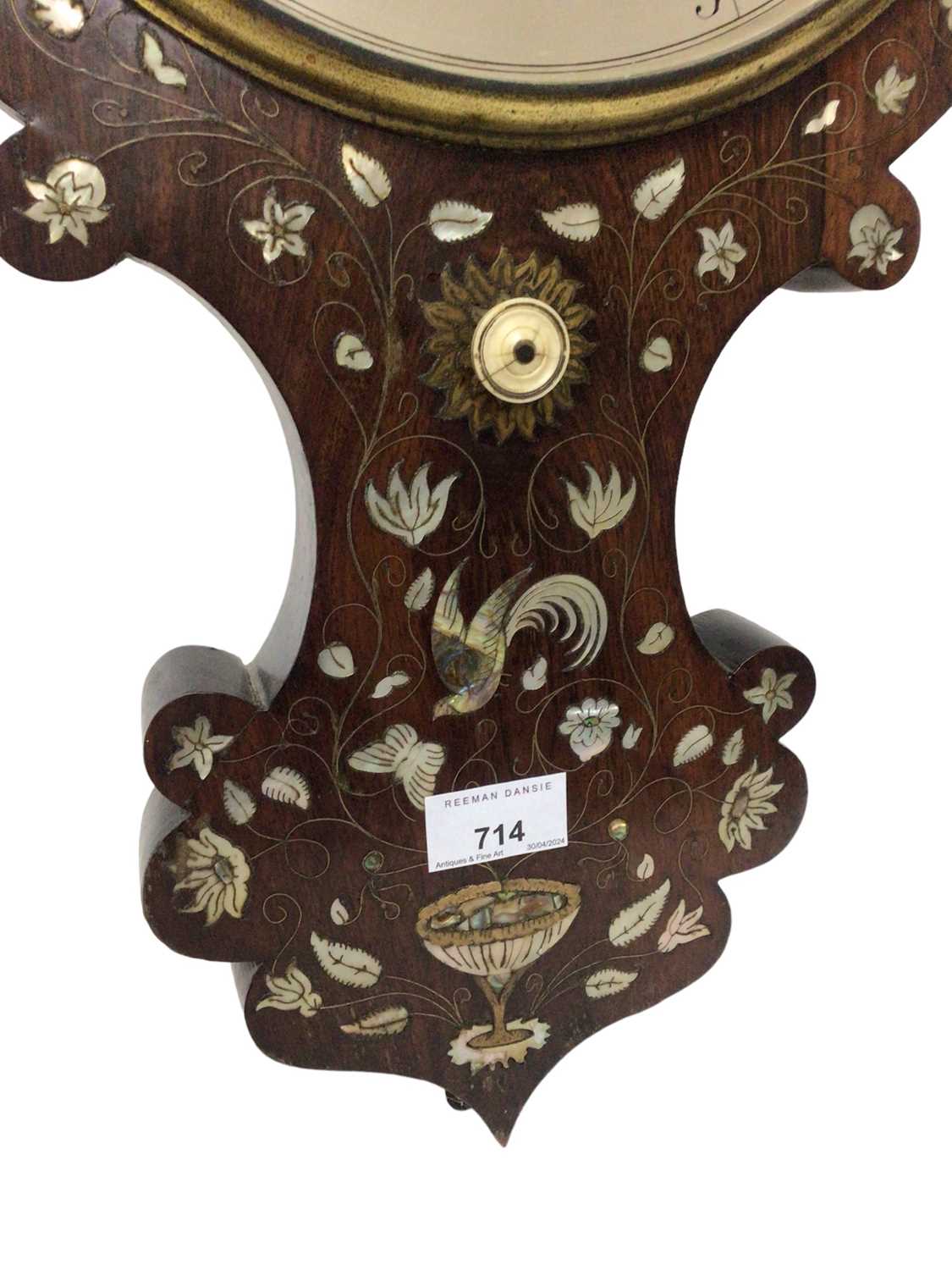 Early Victorian rosewood and mother of pearl inlaid barometer, signed S. Salkind, Ipswich - Image 3 of 7