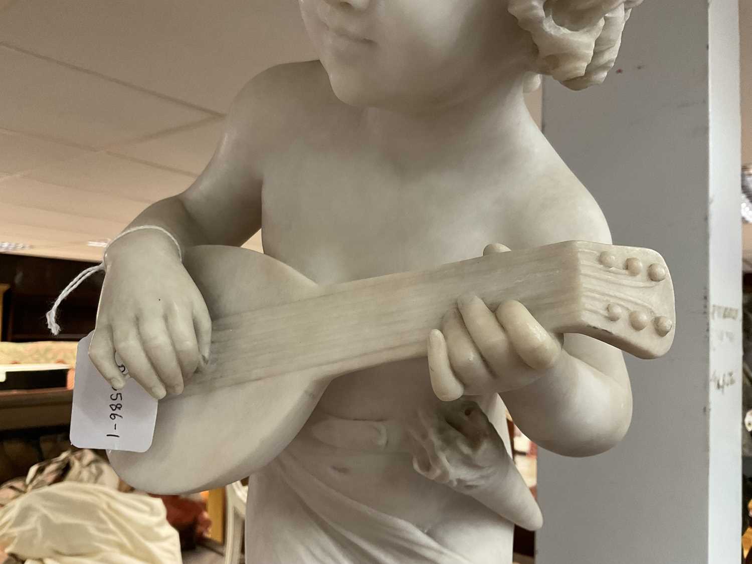 Late 19th century Italian carved marble sculpture of a child playing a lute, signed - Image 3 of 8