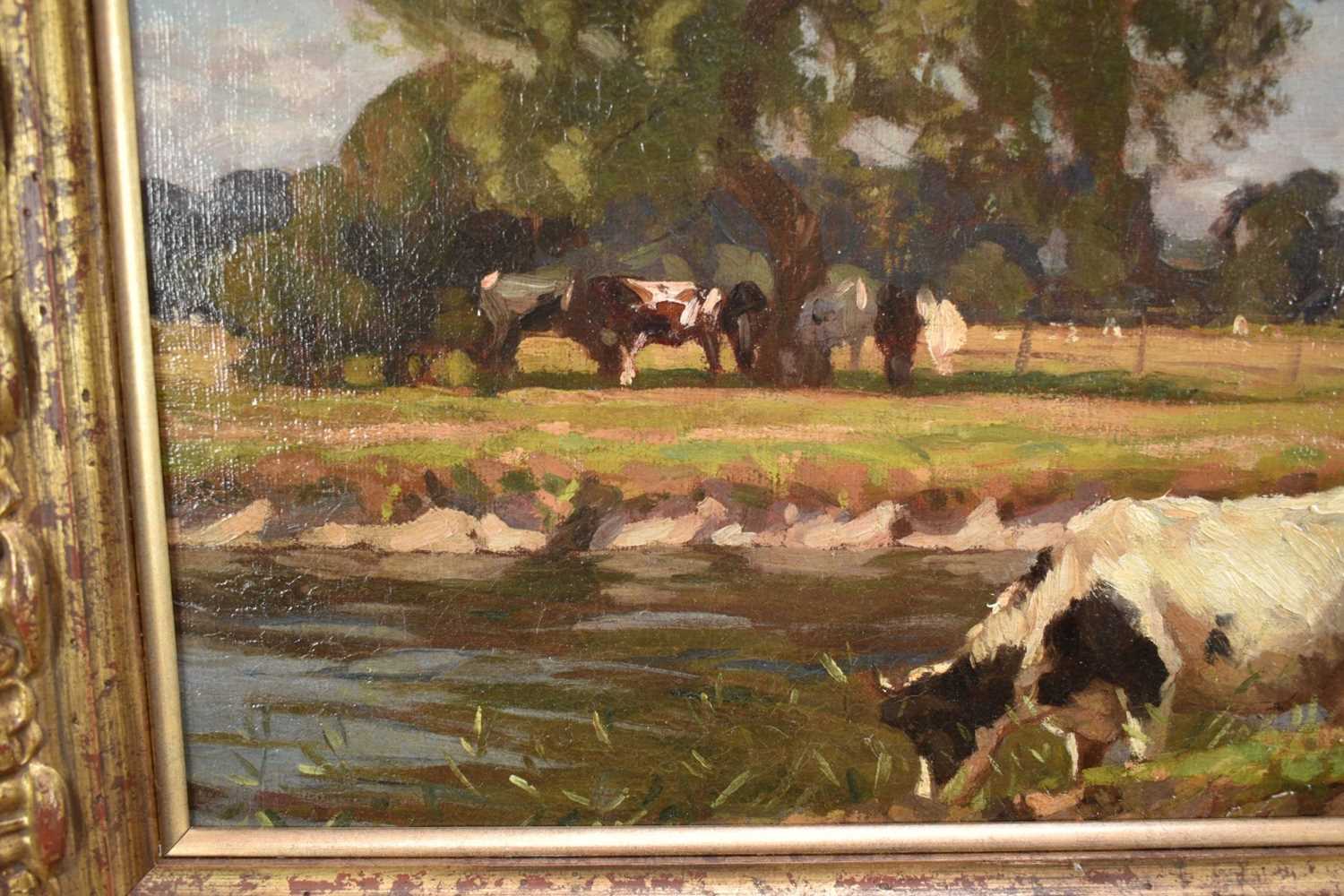 Algernon Mayow Talmage (1871-1939) oil on canvas - Cattle grazing beside the Stour at Dedham, signed - Image 6 of 13